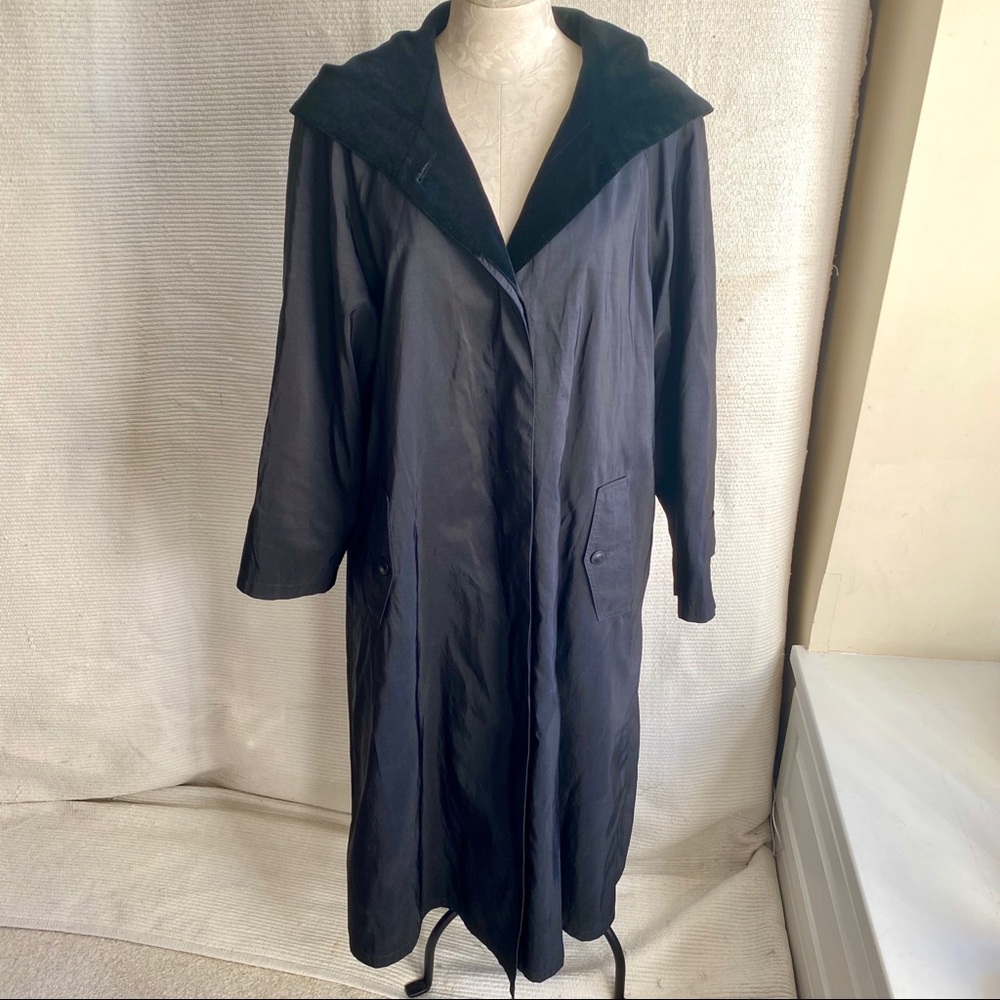 Vintage OS Trench Rain Coat Hood Warm Insert Black - Picture 4 of 8